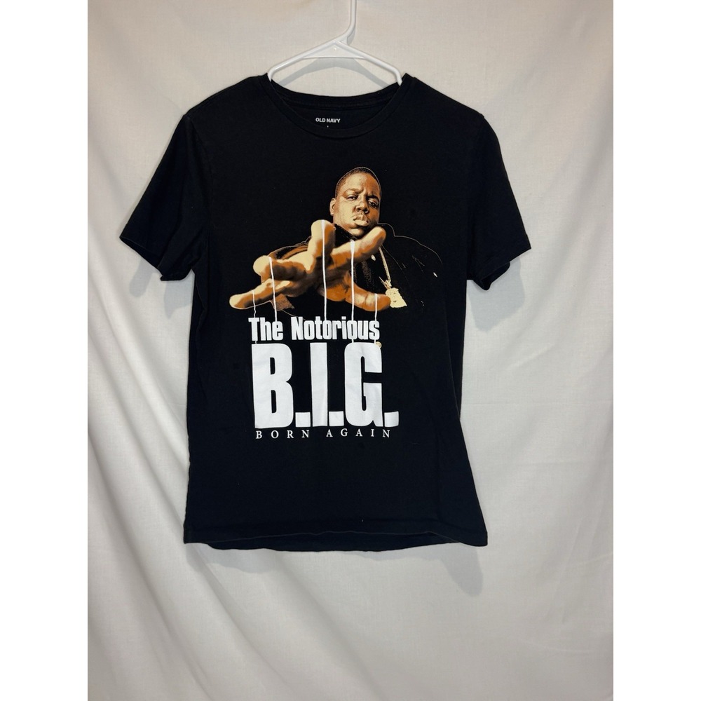Old Navy Notorious B.I.G. Born Again Biggie Smalls Graphic T-Shirt Black Sz sm